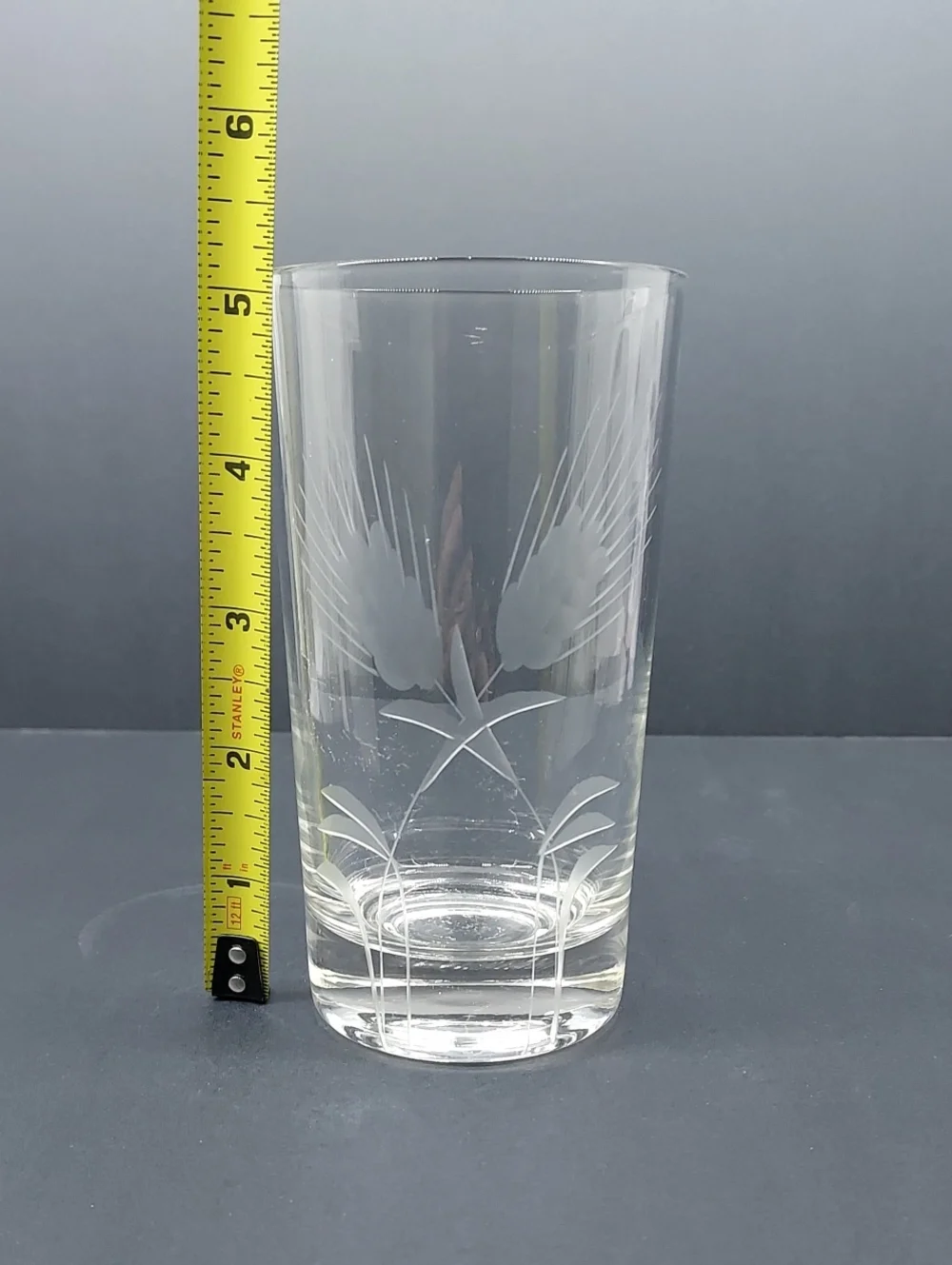 Vintage Javit Crystal Iced Tea Tumblers Etched Fine Wheat Set of 3